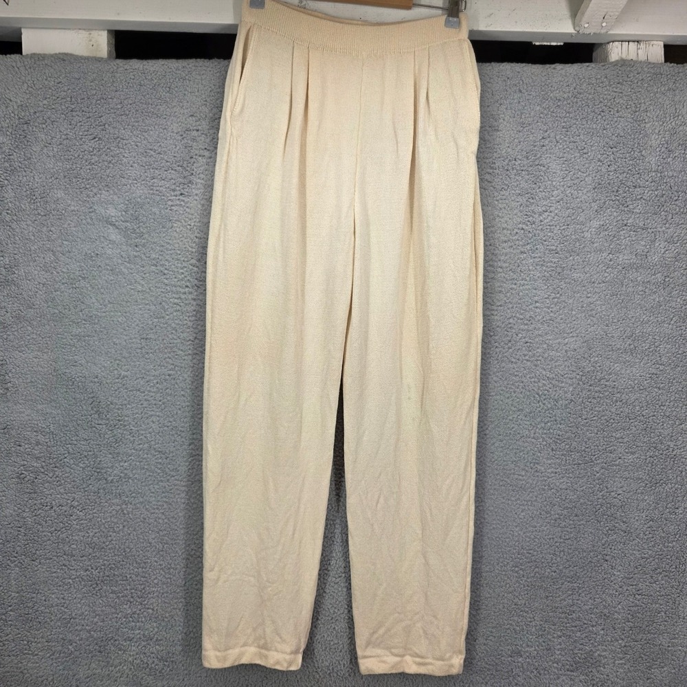 St John Basics Cream Santana Knit Pleated Elastic Waist Pants Size 10
